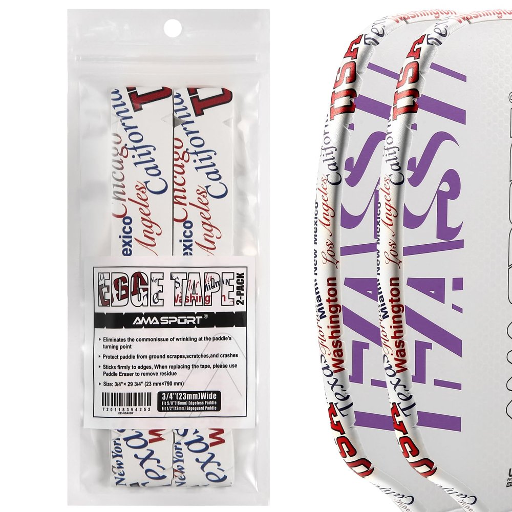PICKLETECH Pickleball Paddle Protection Tape - Paddle Head Edge Guard - Racket Edge Protection Tape -Fit Perfectly Curved Edge -USA Citys Name White