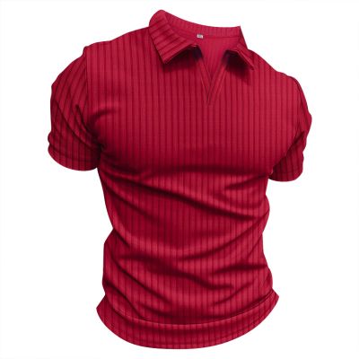 Mens V Neck Polo Shirts Short Sleeve Cotton Casual Business Work Stylish Summer T Shirt Stretch Slim Fit Knit Muscle Workourt Athletic Golf Tees Wine