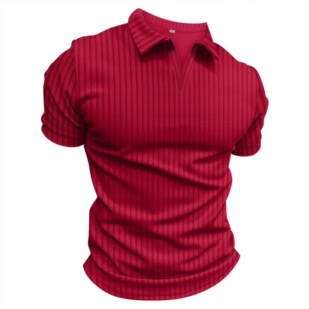 Mens V Neck Polo Shirts Short Sleeve Cotton Casual Business Work Stylish Summer T Shirt Stretch Slim Fit Knit Muscle Workourt Athletic Golf Tees Wine