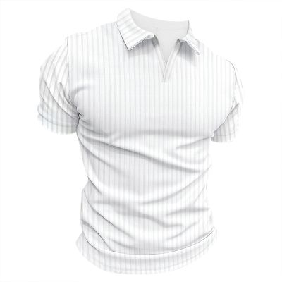 Mens V Neck Polo Shirts Short Sleeve Cotton Casual Business Work Stylish Summer T Shirt Stretch Slim Fit Knit Muscle Workourt Athletic Golf Tees White