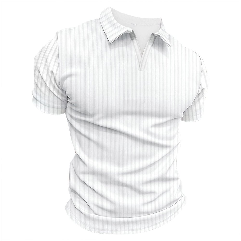 Mens V Neck Polo Shirts Short Sleeve Cotton Casual Business Work Stylish Summer T Shirt Stretch Slim Fit Knit Muscle Workourt Athletic Golf Tees White