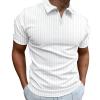 Mens V Neck Polo Shirts Short Sleeve Cotton Casual Business Work Stylish Summer T Shirt Stretch Slim Fit Knit Muscle Workourt Athletic Golf Tees White view 2