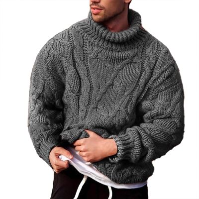 Mens Turtleneck Sweaters Winter Thick Ribbed Knit Loose Fit Chunky Thermal Cable High Collar Pullover Knitwear Casual Mock Neck Cold Weather Solid Sweater Top Dark Gray