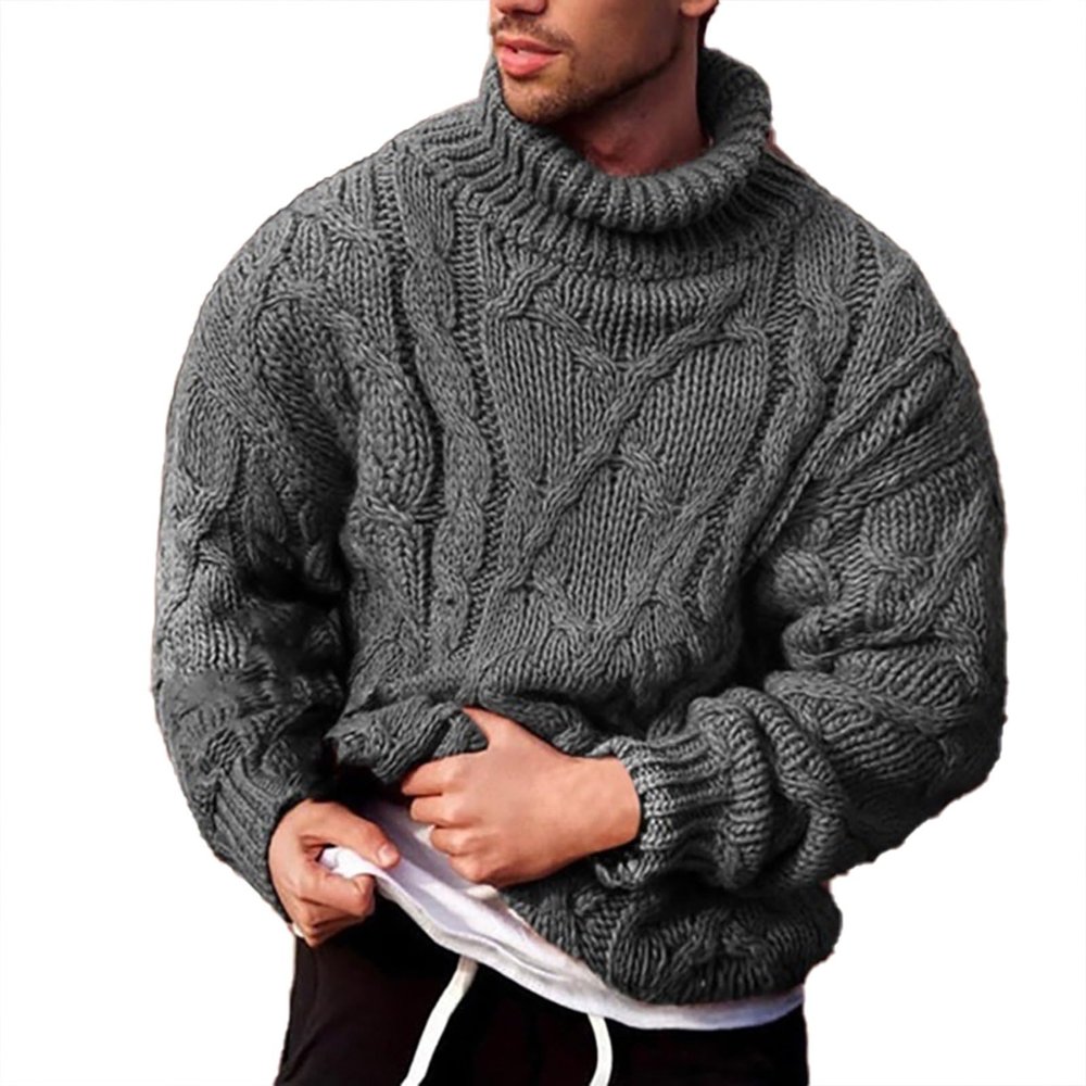 Mens Turtleneck Sweaters Winter Thick Ribbed Knit Loose Fit Chunky Thermal Cable High Collar Pullover Knitwear Casual Mock Neck Cold Weather Solid Sweater Top Dark Gray