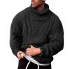 xoxingysm Mens Sweaters Turtleneck Cable Knitted Solid Color Pullover Long Sleeve High Collar Loose Fit Chunky Casual Fall Winter Basic Thermal Knitwear Black view 1