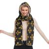 Hooded Scarf with Pockets Marie-Fleur-de-lis Warm Long Hooded Scarf with Mittens Black view 1