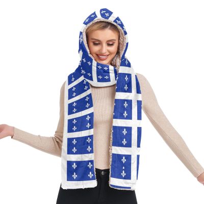 Augenstern Hooded Scarf with Pockets Quebec-Flag-Fleur-de-lis-Blue Warm Long Hooded Scarf with Mittens