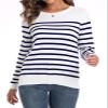QUALFORT Women's 100% Cotton Sweater Crewneck Long Sleeve Knitted Jumpers Navy Stripe X-Large view 3