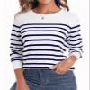 QUALFORT Women's 100% Cotton Sweater Crewneck Long Sleeve Knitted Jumpers Navy Stripe X-Large view 4
