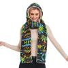 Hooded Scarf with Pockets Tie-dye-Pot-Leaf-Weeds Warm Long Hooded Scarf with Mittens Black