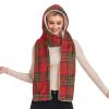 Hooded Scarf with Pockets Red-Scottish-Pattern Warm Long Hooded Scarf with Mittens view 1
