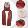 Hooded Scarf with Pockets Red-Scottish-Pattern Warm Long Hooded Scarf with Mittens view 4
