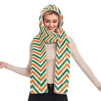 Hooded Scarf with Pockets Orange-Green-line-st-Patrick Warm Long Hooded Scarf with Mittens