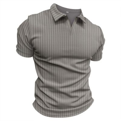 Men's Short Sleeve Polo Shirts V Neck Gary Slim-fit Cotton Knit Golf Sport Shirts Basic Designed Solid Summer Moisture-Wicking Performance Exercise Muscle Casual Pullover Top Grey