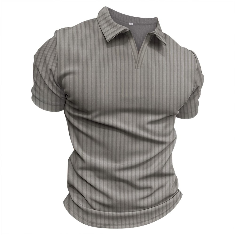 Men's Short Sleeve Polo Shirts V Neck Gary Slim-fit Cotton Knit Golf Sport Shirts Basic Designed Solid Summer Moisture-Wicking Performance Exercise Muscle Casual Pullover Top Grey