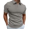 Men's Short Sleeve Polo Shirts V Neck Gary Slim-fit Cotton Knit Golf Sport Shirts Basic Designed Solid Summer Moisture-Wicking Performance Exercise Muscle Casual Pullover Top Grey view 2