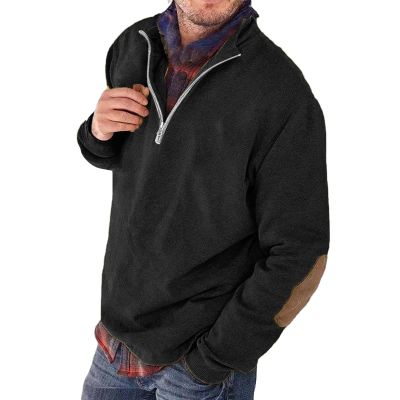 Mens Quarter Zip Thermal Pullover Sweatshirts Fall Winter Fleece Lined Lightweight Stand Collar Polo Shirt Stylish Lounge Outdoor Hiking Running Top Black
