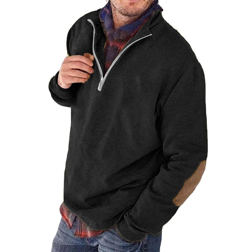 Mens Quarter Zip Thermal Pullover Sweatshirts Fall Winter Fleece Lined Lightweight Stand Collar Polo Shirt Stylish Lounge Outdoor Hiking Running Top Black