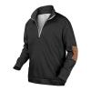 Mens Quarter Zip Thermal Pullover Sweatshirts Fall Winter Fleece Lined Lightweight Stand Collar Polo Shirt Stylish Lounge Outdoor Hiking Running Top Black view 2