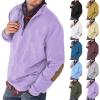 Mens Quarter Zip Thermal Pullover Sweatshirts Fall Winter Fleece Lined Lightweight Stand Collar Polo Shirt Stylish Lounge Outdoor Hiking Running Top Black view 4
