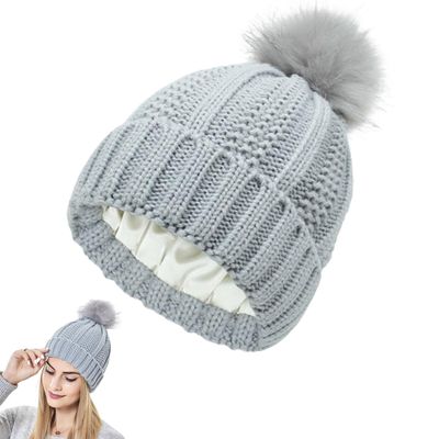 NLIADVY Elastic Ribbed Knit Hat for Hair Protection,Winter Beanie Hat for Women, Silky Stretch Knitted Loose Warm Beanie (Light Gray,One Size)