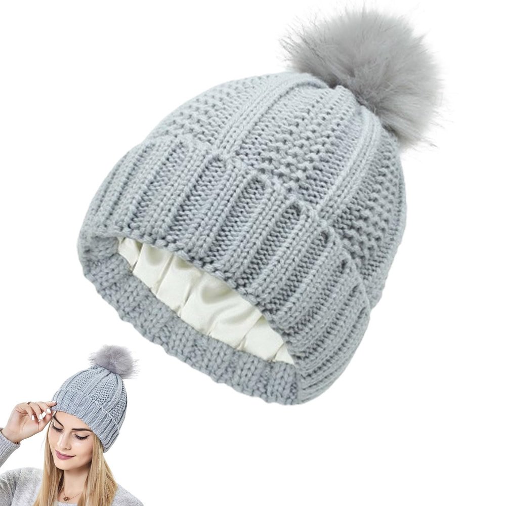NLIADVY Elastic Ribbed Knit Hat for Hair Protection,Winter Beanie Hat for Women, Silky Stretch Knitted Loose Warm Beanie (Light Gray,One Size)