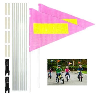 Bike Safety Flag with Pole 2 Sets, 6-Foot Adjustable Height Sturdy Fiberglass Tear-Resistant Waterproof Pink Safety Flag (PINK)