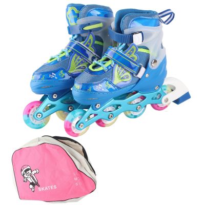 Children's Inline Skates for Kids and Youth, Adjustable Kids Roller Skates with Full Light Up Wheels for Girls Boys, Indoor&Outdoor Ice Skating Equipment, Blue