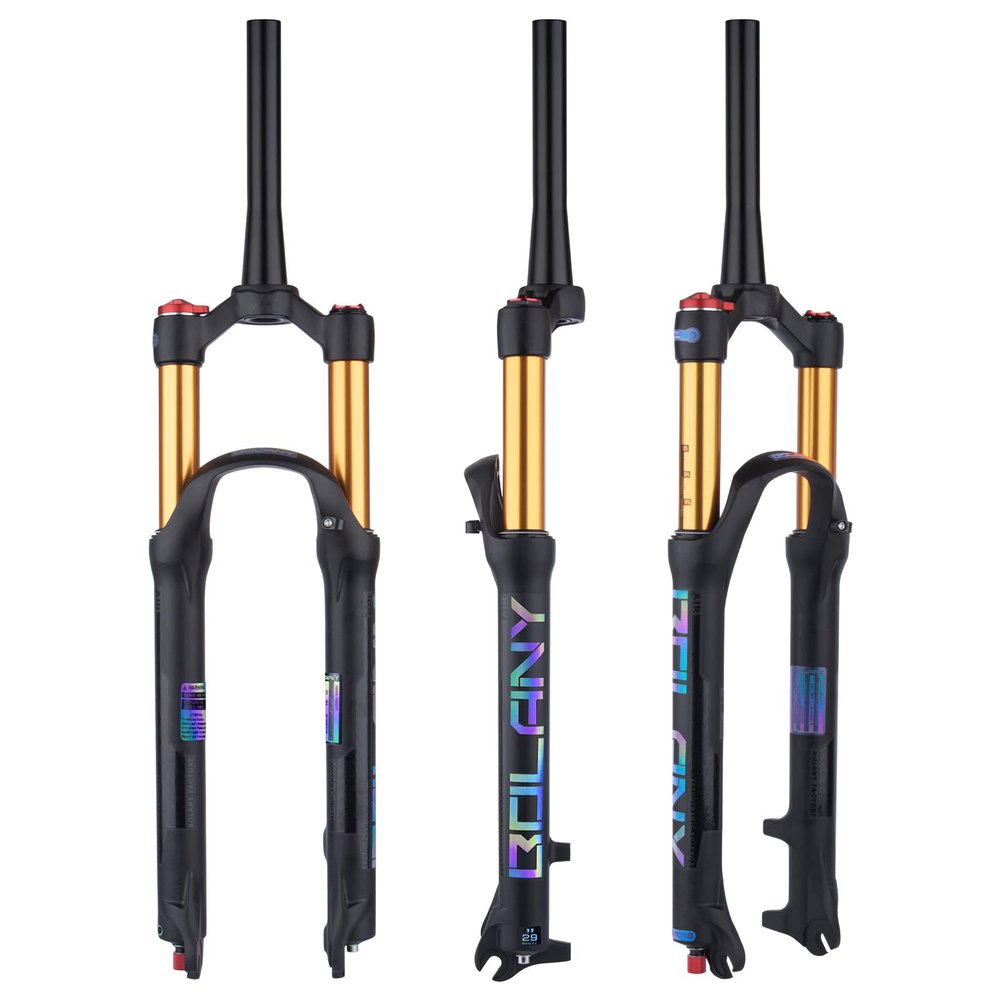 BOLANY 26/27.5/29 MTB Bike Air Suspension Fork Shock Absorber Rebound Adjustment 1 1/8 Straight Tube QR 9mm Travel 100mm Manual/Remote Locking Fit Mountain/Road Bike