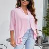 Bluetime Women Casual Lightweight Open Front Cardigans Soft Draped Ruffles 3/4 Sleeve Cardigan (XXXL, Fondant Pink) view 4