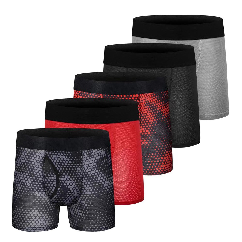 Boys Boxer Briefs Cotton Big Boys Underwear Breathable Soft Mesh Performance Sport Boxers Briefs with Fly 5 Pack 18-20