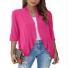 Bluetime Women Casual Lightweight Open Front Cardigans Soft Draped Ruffles 3/4 Sleeve Cardigan (XL, Rose Red) view 1