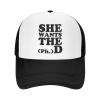 She Wants The Phd Unisex Baseball Cap Vintage Men Women Low Profile Trucker Hats Adjustable,Black view 2