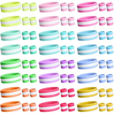 Cuffbow 72 Pcs Sweatband Set - 24 Headbands + 48 Wristbands, Polyester Cotton Blend, Moisture Wicking Sweat Absorbing for Various Sports, Men Women, Multicolor, Unisex