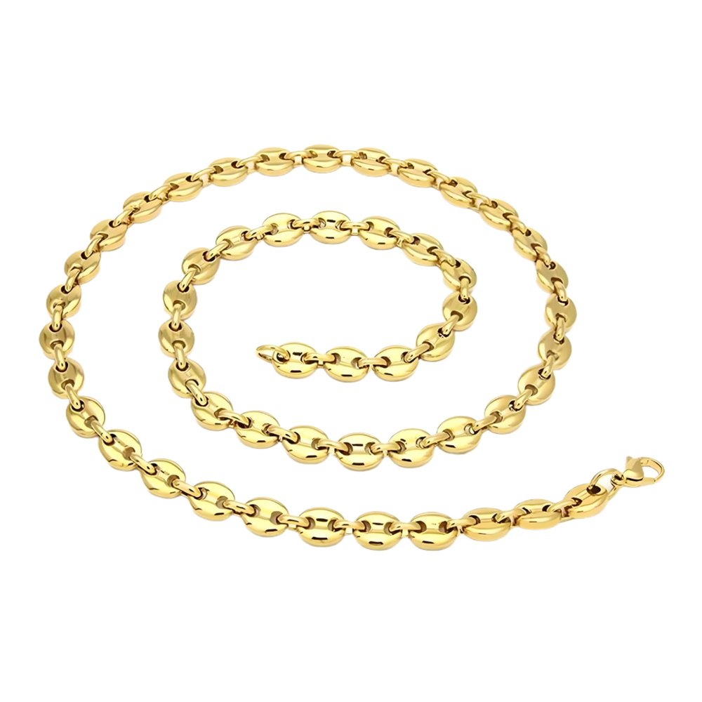 925 Sterling Silver Bean Necklace For Men Women, 14K Yellow Gold 5mm Coffee Bean Chain Necklaces Pig Nose Chains Bracelets Punk Hip Hop Jewelry Handmade Necklace, Coffee Bean Necklace For Women Men,