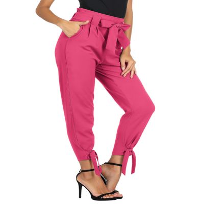 GRACE KARIN Womens Casual High Waist Pencil Pants with Pockets Bow-Knot Cropped Paper Bag Pants for Work Hot Pink L