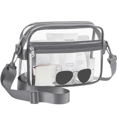 BAGAIL Clear Bag Stadium Approved Crossbody Shoulder Messenger Clear Purse with Adjustable Strap(Rectangle Grey)