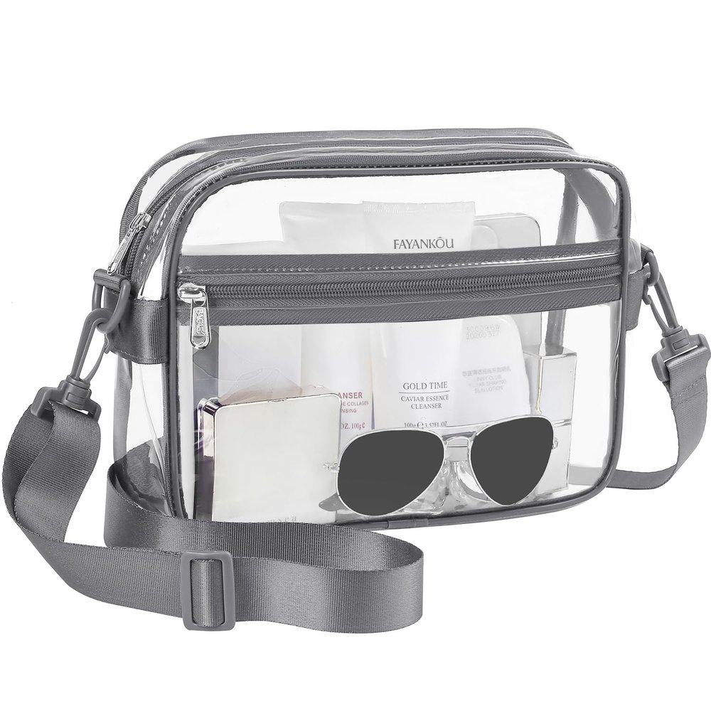 BAGAIL Clear Bag Stadium Approved Crossbody Shoulder Messenger Clear Purse with Adjustable Strap(Rectangle Grey)