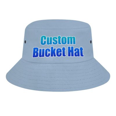 Custom Bucket Hats Personalized Fisherman Cap with Your Own Photo Summer Travel Funny Hats for Women Men Light Blue