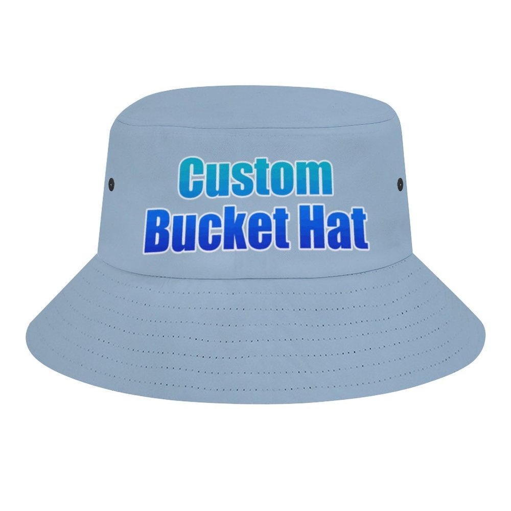 Custom Bucket Hats Personalized Fisherman Cap with Your Own Photo Summer Travel Funny Hats for Women Men Light Blue