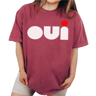Oui Shirt French Yes Gift for Paris Loving T-Shirt Casual Women Shirt #00413-62 Brick