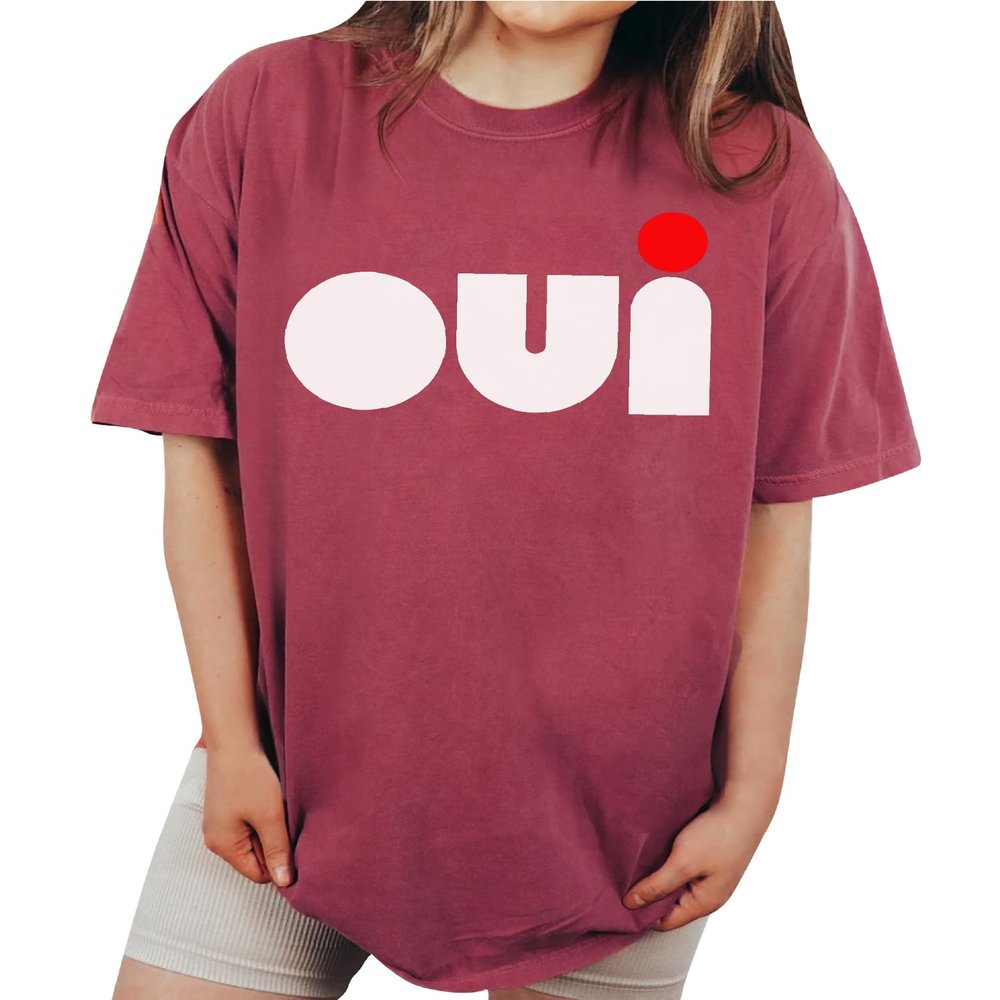 Oui Shirt French Yes Gift for Paris Loving T-Shirt Casual Women Shirt #00413-62 Brick