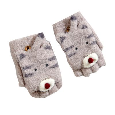 Toddler Breathable Mitten for 3 to 8Y Outdoor Toddler Children Warm Winter Baby Boys Half Finger Little Tiger Gloves (Brown, One Size)