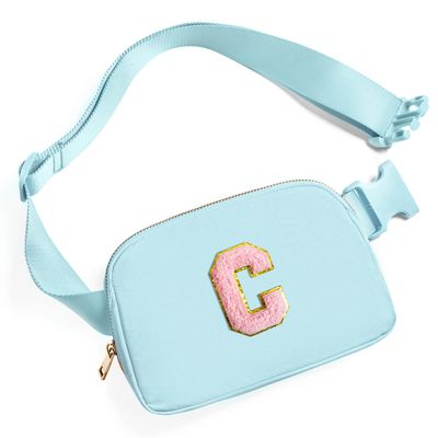 Gitus Gifts for 7 8 9 10 11 Year Old Girls Belt Bag Fanny Pack Crossbody Bags with Initial Letter Patch Birthday Gifts for Daughter Sister Friends Teen girls (Icing Blue-C)