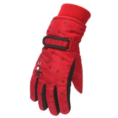 6 to 12 Years Kids Party Mittens for Winter Outdoor Boys Girls Snow Skating Snowboarding Windproof Warm Gloves (Red, One Size)