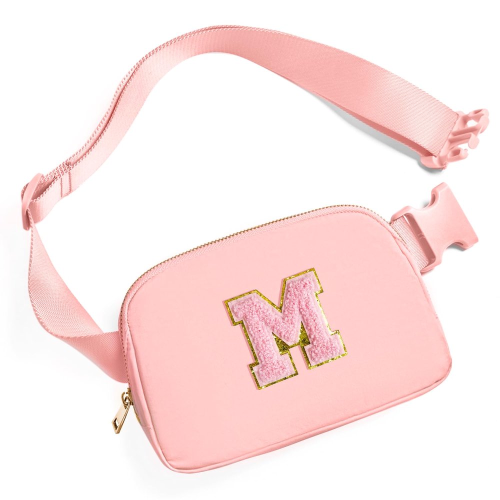 Gitus Belt Bag Fanny Pack Crossbody Bags with Initial Letter Patch Cute Stuff Birthday Gifts for Teenager Girls Trendy Preppy Stuff for Teen Girls Cool Stuff for Teens (Light Pink-M)
