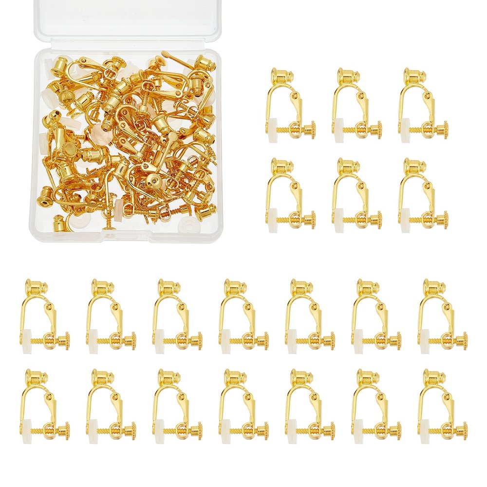 NICENEEDED 30 Pcs Clip on Earrings Converter, 18K Gold Screw Adjustment Clip on Earring Backs, Earring Converters Pierced to Clip with Silicone Earring Pad for Non-Pierced Ears DIY Earring