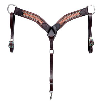 BLACK HOOF | Turquoise Painted | Tooled American Leather Breastcollar with Turquoise Enameled Arrow Buckle| Barrel Racing