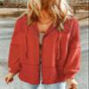 Dokotoo Womens Jackets Lightweight Trendy Waffle Knit Drawstring Contrast 2025 Fashion Hoodies for Ladies Zip Up Tops Fall Outfits Tops,Brick XX-Large view 2