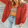 Dokotoo Womens Jackets Lightweight Trendy Waffle Knit Drawstring Contrast 2025 Fashion Hoodies for Ladies Zip Up Tops Fall Outfits Tops,Brick XX-Large view 4